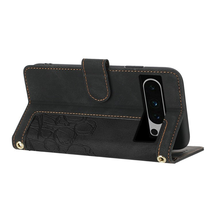 For Google Pixel 8 Pro Case Tulip Leather Phone Cover with 5 Card Slots Wallet - Black