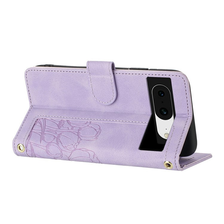 For Google Pixel 8 Case Tulip Leather Phone Cover with 5 Card Slots Wallet - Purple