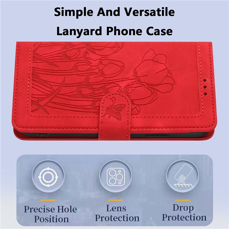 For Google Pixel 8 Case Tulip Leather Phone Cover with 5 Card Slots Wallet - Red