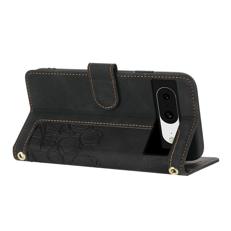 For Google Pixel 8 Case Tulip Leather Phone Cover with 5 Card Slots Wallet - Black