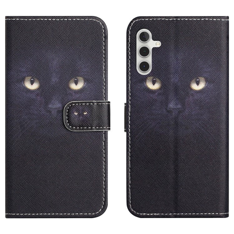 For Samsung Galaxy A26 5G Case Pattern Print PU Leather Wallet Phone Cover Cross Texture - Cat's Eye