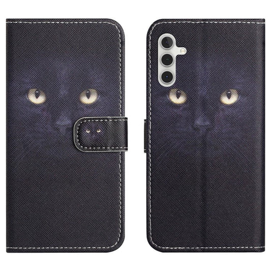 For Samsung Galaxy A26 5G Case Pattern Print PU Leather Wallet Phone Cover Cross Texture - Cat's Eye
