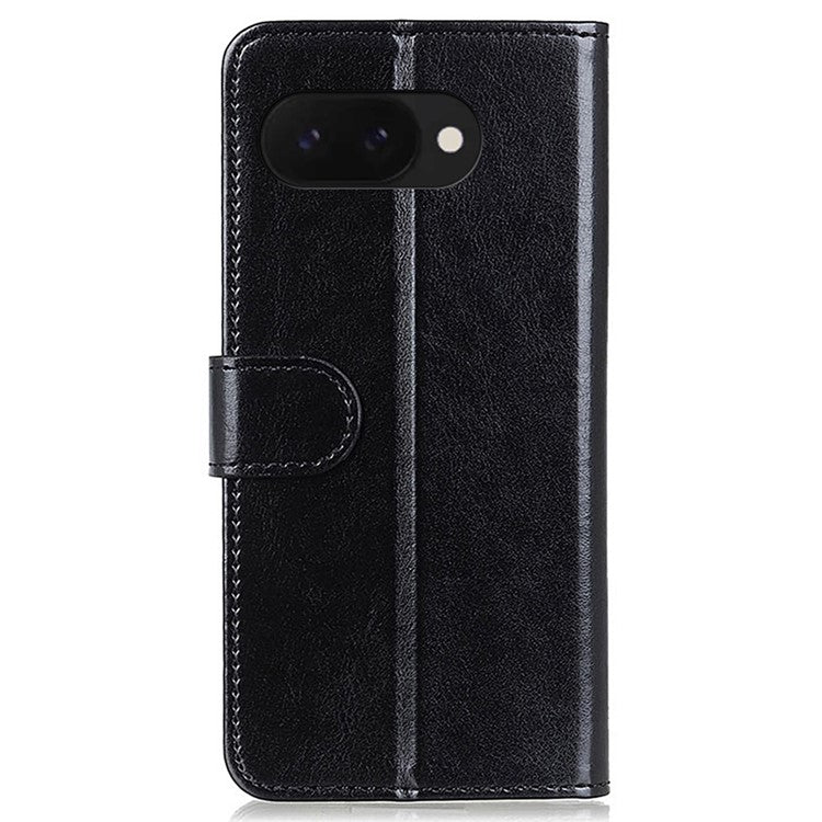 For Google Pixel 9a Case Crazy Horse Texture PU Leather Phone Stand Cover - Black