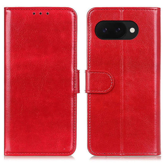 For Google Pixel 9a Case Crazy Horse Texture PU Leather Phone Stand Cover - Red