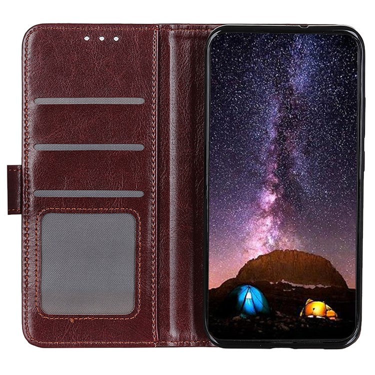 For Google Pixel 9a Case Crazy Horse Texture PU Leather Phone Stand Cover - Brown