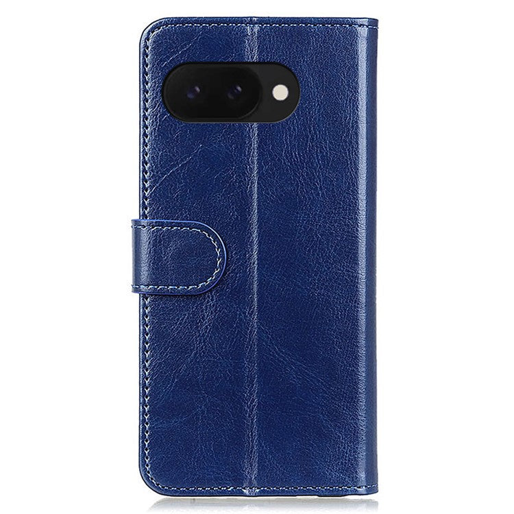 For Google Pixel 9a Case Crazy Horse Texture PU Leather Phone Stand Cover - Blue