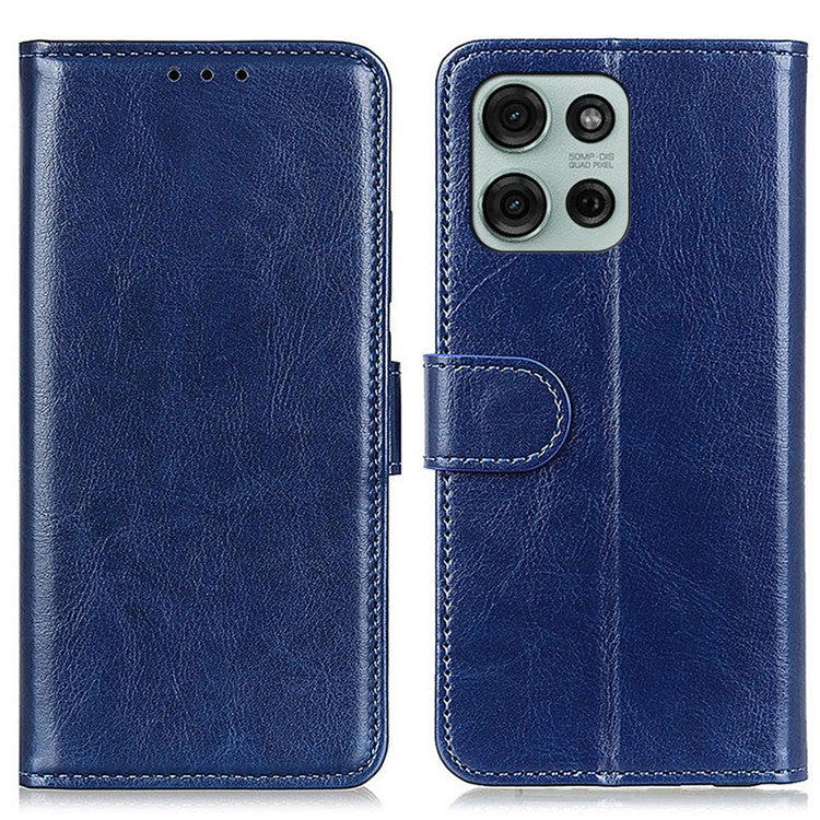 For Motorola Moto G75 5G Case Crazy Horse Texture PU Leather Phone Stand Cover - Blue