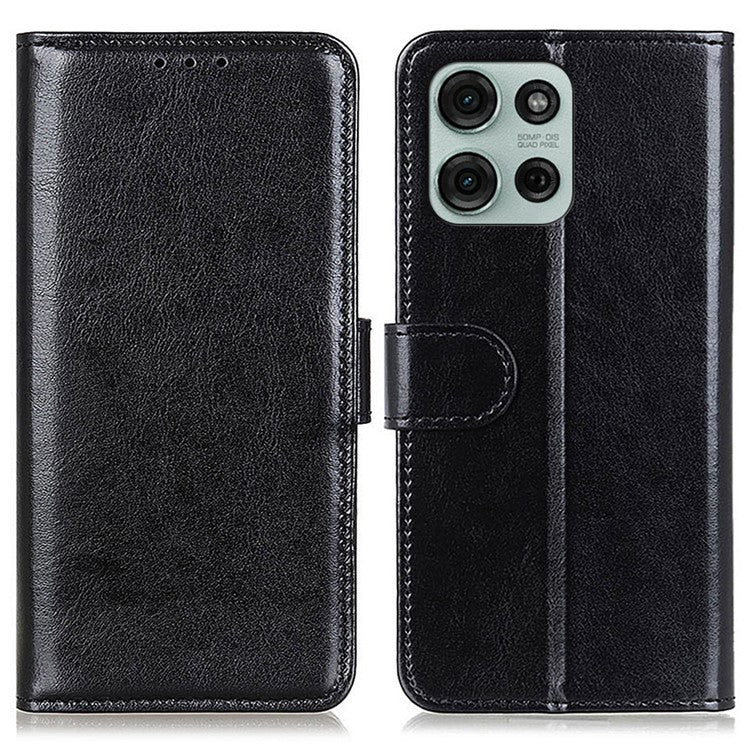 For Motorola Moto G75 5G Case Crazy Horse Texture PU Leather Phone Stand Cover - Black