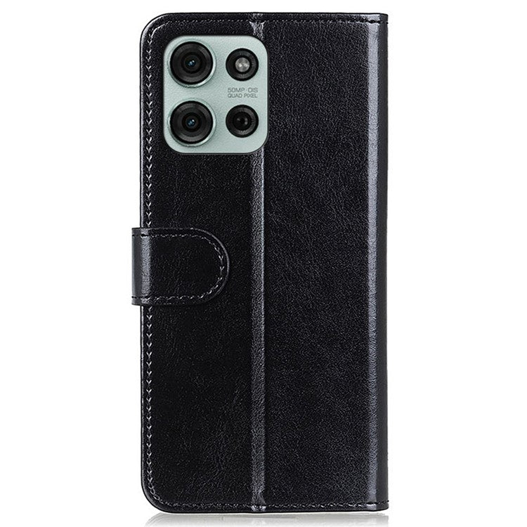 For Motorola Moto G75 5G Case Crazy Horse Texture PU Leather Phone Stand Cover - Black