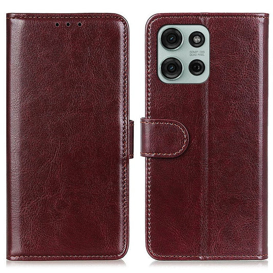 For Motorola Moto G75 5G Case Crazy Horse Texture PU Leather Phone Stand Cover - Brown