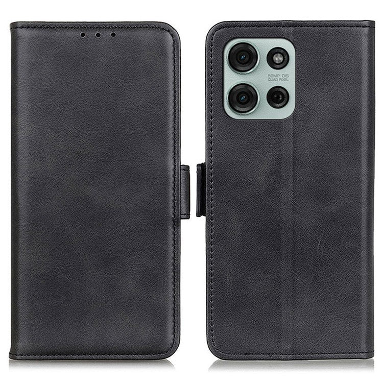 For Motorola Moto G75 5G Case Stand Cowhide Texture PU Leather Phone Cover - Black