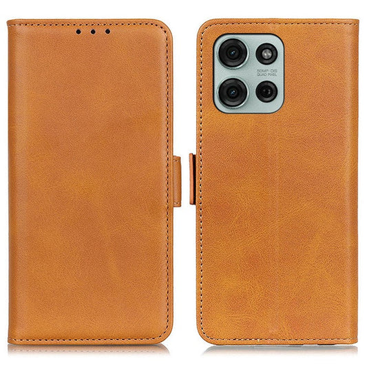 For Motorola Moto G75 5G Case Stand Cowhide Texture PU Leather Phone Cover - Yellow