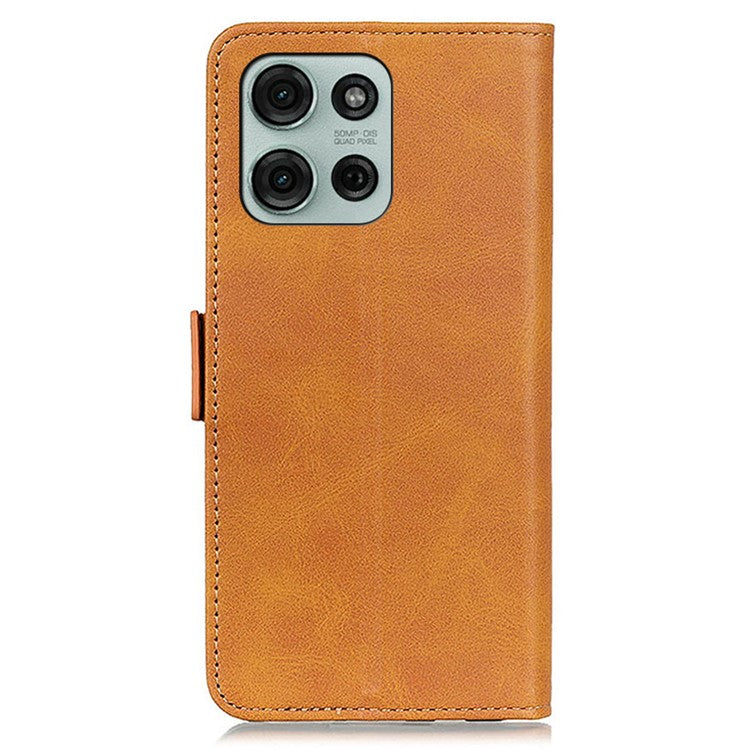 For Motorola Moto G75 5G Case Stand Cowhide Texture PU Leather Phone Cover - Yellow