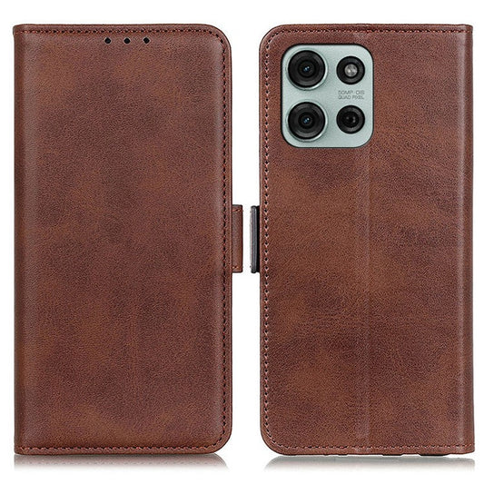 For Motorola Moto G75 5G Case Stand Cowhide Texture PU Leather Phone Cover - Brown