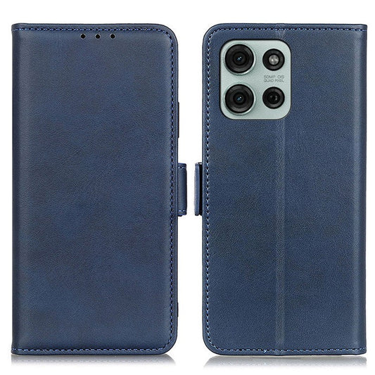 For Motorola Moto G75 5G Case Stand Cowhide Texture PU Leather Phone Cover - Blue
