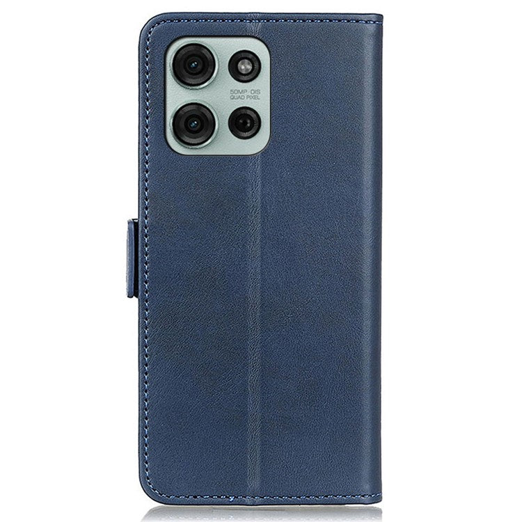 For Motorola Moto G75 5G Case Stand Cowhide Texture PU Leather Phone Cover - Blue