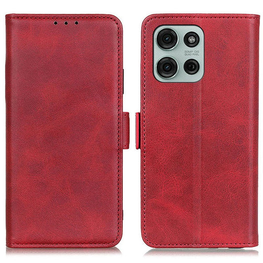 For Motorola Moto G75 5G Case Stand Cowhide Texture PU Leather Phone Cover - Red