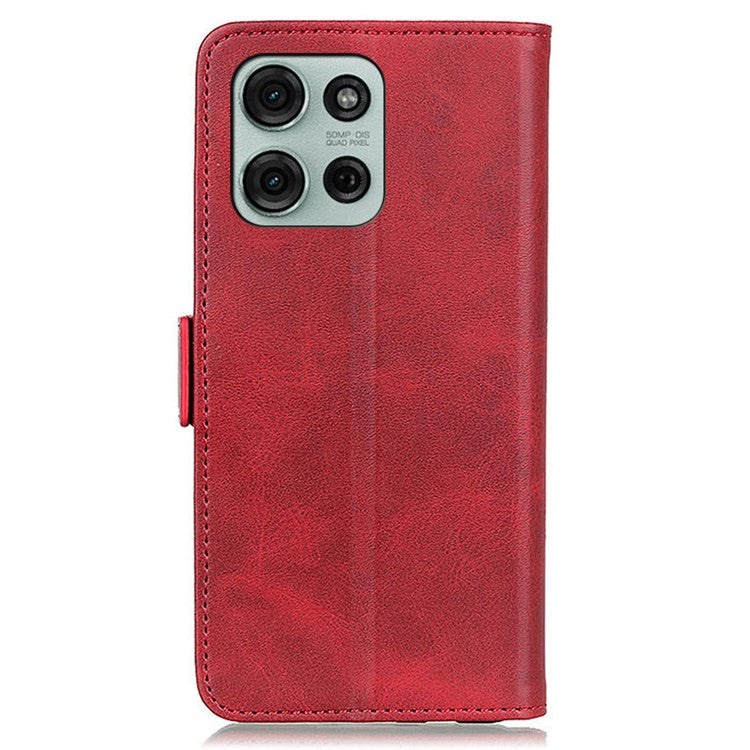 For Motorola Moto G75 5G Case Stand Cowhide Texture PU Leather Phone Cover - Red