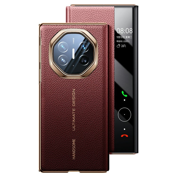 For Huawei Mate XT Ultimate Case View Window Genuine Cow Leather Smart Phone Cover - Red