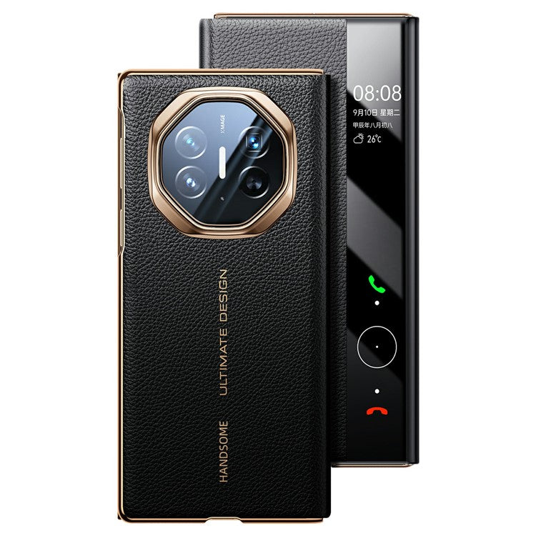 For Huawei Mate XT Ultimate Case View Window Genuine Cow Leather Smart Phone Cover - Black