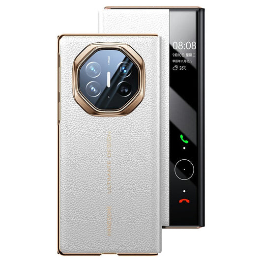 For Huawei Mate XT Ultimate Case View Window Genuine Cow Leather Smart Phone Cover - White