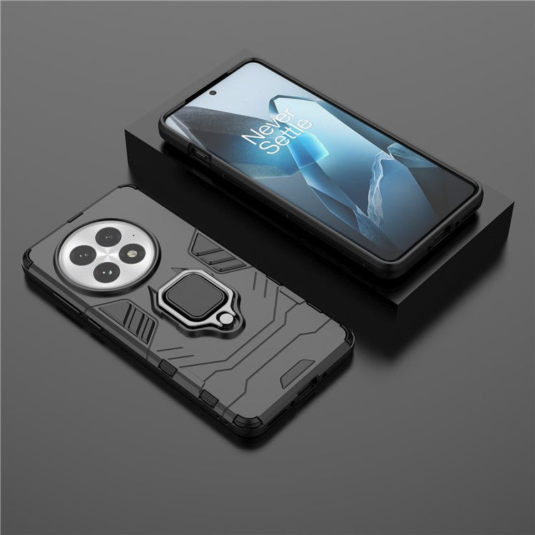 For OnePlus 13 Case PC+TPU Protective Phone Cover with Ring Kickstand - Black