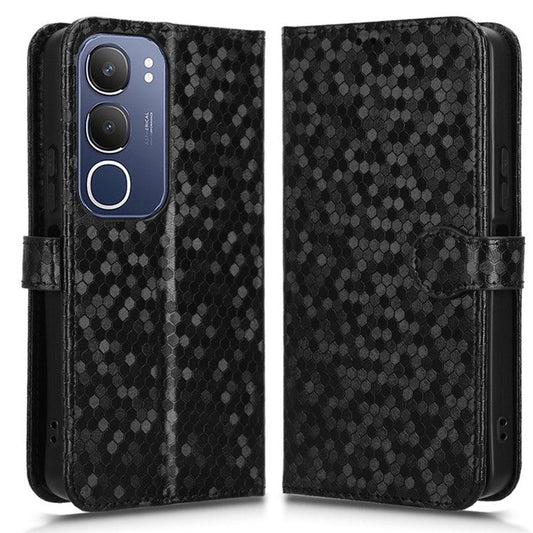 For vivo Y19s 4G Wallet Case Dot Pattern Imprint PU Leather Phone Cover - Black