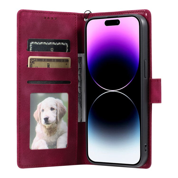Style 018 For iPhone 16 Plus Case Imprinted Totem Skin Feel Wallet Leather Phone Cover - Rose