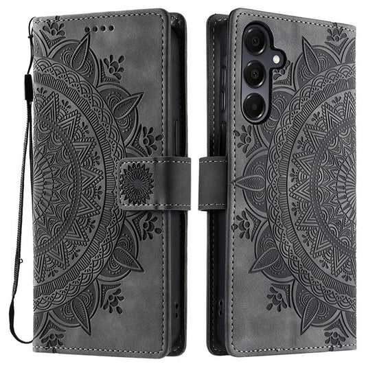 Style 018 For Samsung Galaxy A26 5G Case Imprinted Totem Skin Feel Wallet Leather Phone Cover - Grey