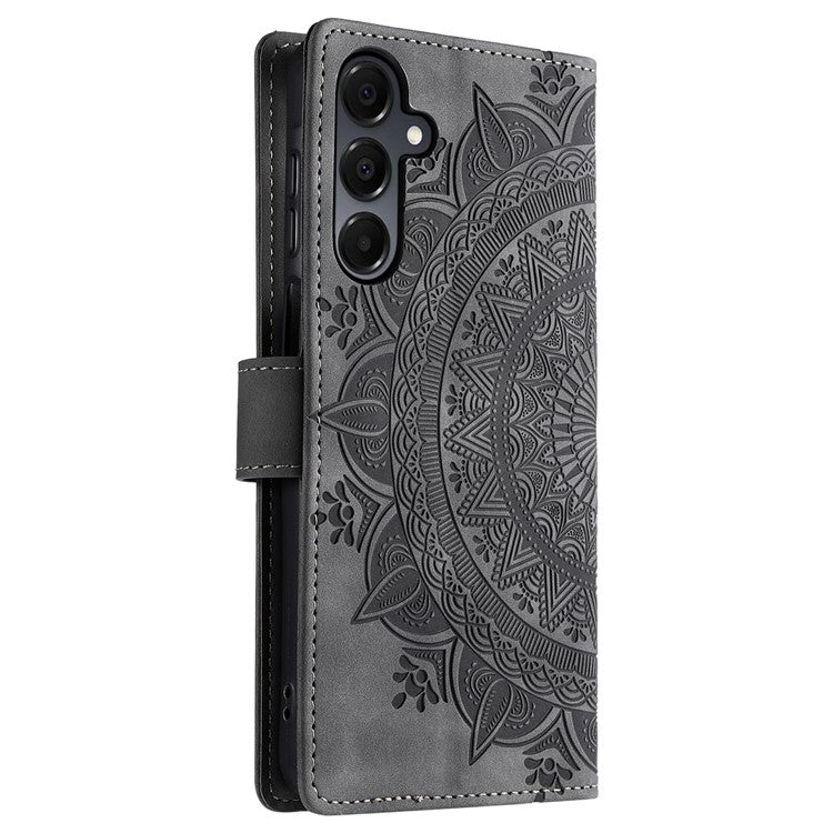 Style 018 For Samsung Galaxy A26 5G Case Imprinted Totem Skin Feel Wallet Leather Phone Cover - Grey