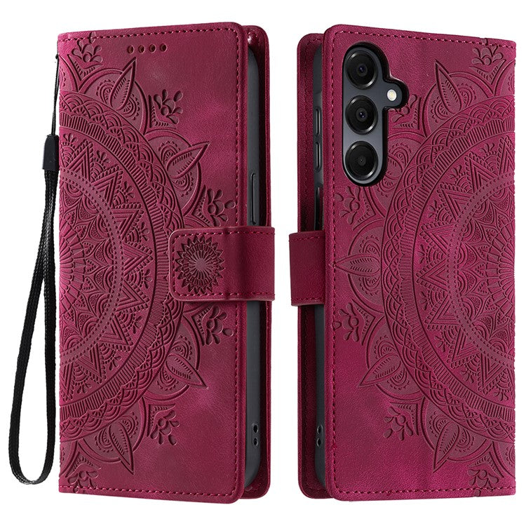 Style 018 For Samsung Galaxy A55 5G Case Imprinted Totem Skin Feel Wallet Leather Phone Cover - Rose