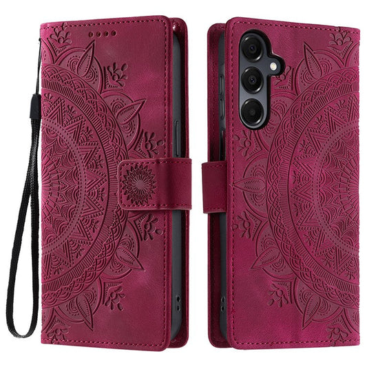 Style 018 For Samsung Galaxy A55 5G Case Imprinted Totem Skin Feel Wallet Leather Phone Cover - Rose