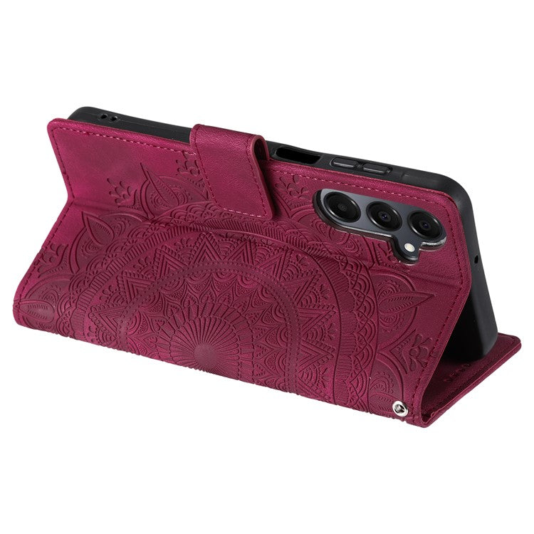 Style 018 For Samsung Galaxy A55 5G Case Imprinted Totem Skin Feel Wallet Leather Phone Cover - Rose