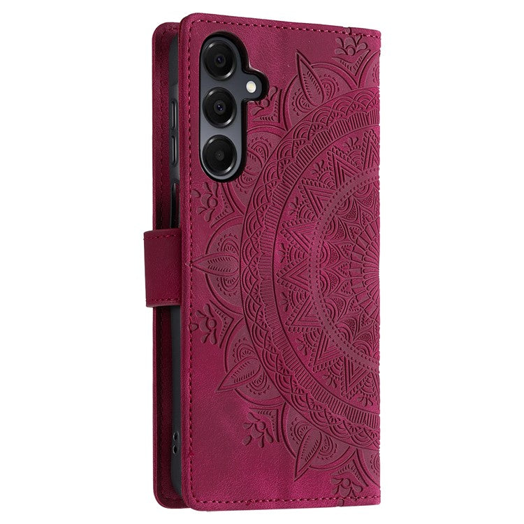 Style 018 For Samsung Galaxy A55 5G Case Imprinted Totem Skin Feel Wallet Leather Phone Cover - Rose