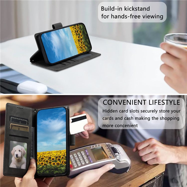 Style 018 Phone Case For Xiaomi Redmi 14C 4G / 14R 5G / Poco C75 4G Imprinted Totem Skin Feel Wallet Leather Cover - Grey