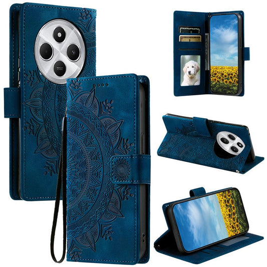 Style 018 Phone Case For Xiaomi Redmi 14C 4G / 14R 5G / Poco C75 4G Imprinted Totem Skin Feel Wallet Leather Cover - Blue