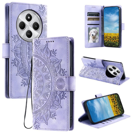 Style 018 Phone Case For Xiaomi Redmi 14C 4G / 14R 5G / Poco C75 4G Imprinted Totem Skin Feel Wallet Leather Cover - Purple