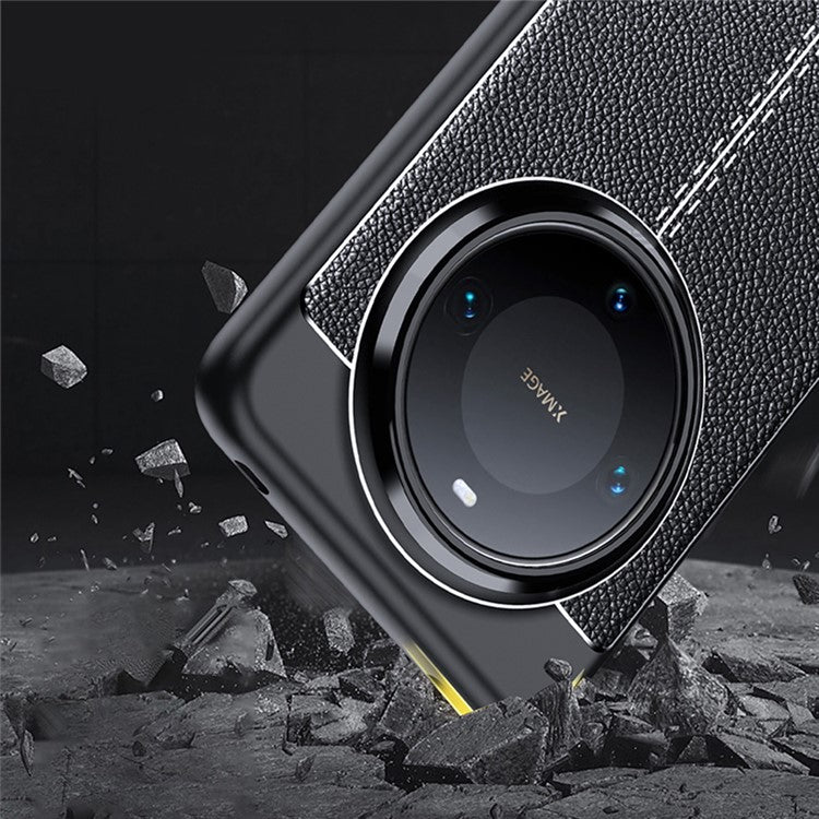 For Huawei Mate 70 Case Litchi Texture TPU Flexible Phone Cover, Black