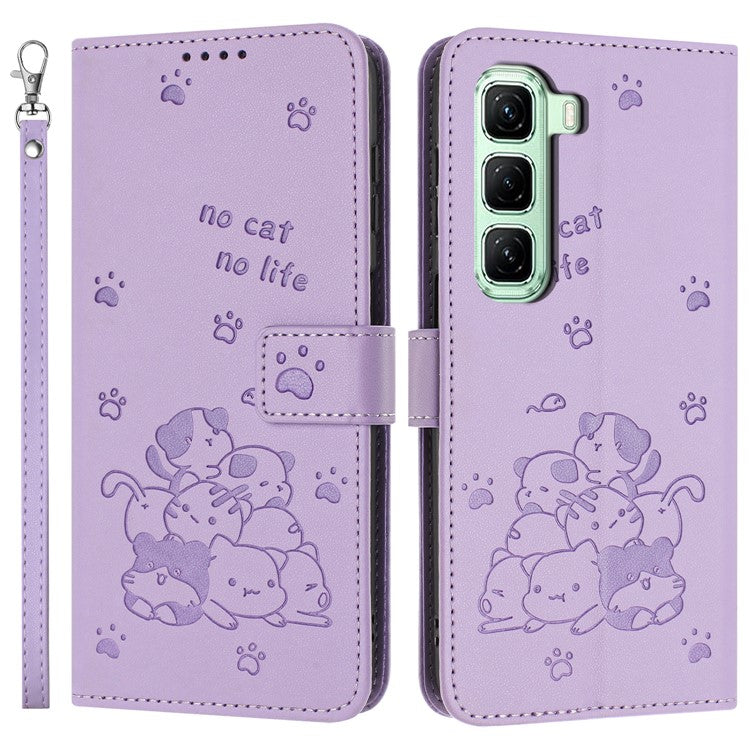 For Infinix Hot 50 Pro+ 4G Case with Strap Cats Imprint Leather Wallet Phone Cover - Purple