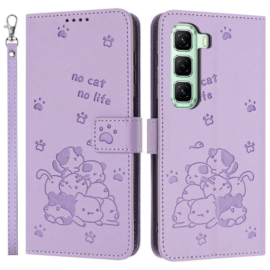 For Infinix Hot 50 Pro+ 4G Case with Strap Cats Imprint Leather Wallet Phone Cover - Purple