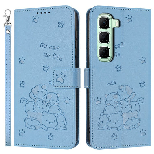 For Infinix Hot 50 Pro+ 4G Case with Strap Cats Imprint Leather Wallet Phone Cover - Blue