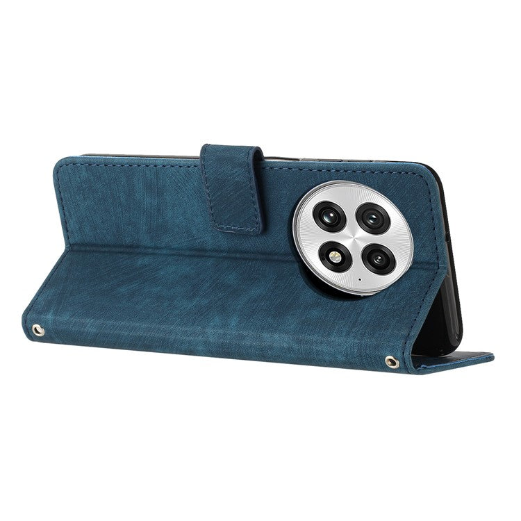 For OnePlus 13 Case Imprinted Lines Leather Phone Cover Folding Stand - Sapphire