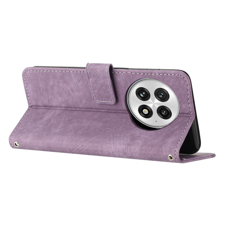 For OnePlus 13 Case Imprinted Lines Leather Phone Cover Folding Stand - Purple