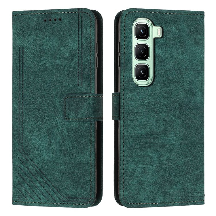 For Infinix Hot 50 Pro+ 4G Case Imprinted Lines Leather Phone Cover Folding Stand - Green