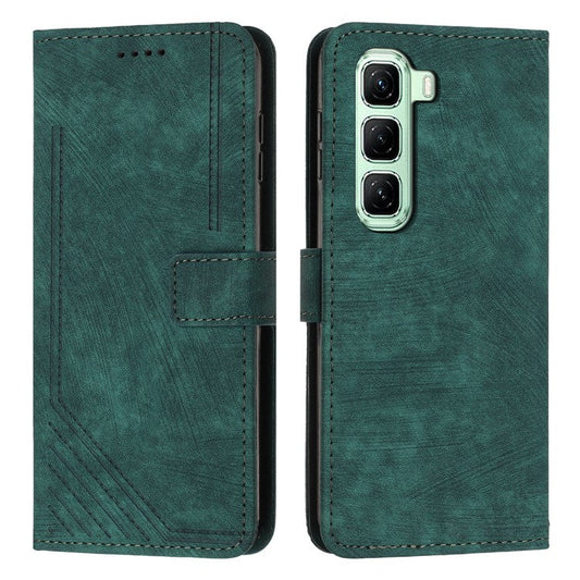 For Infinix Hot 50 Pro+ 4G Case Imprinted Lines Leather Phone Cover Folding Stand - Green