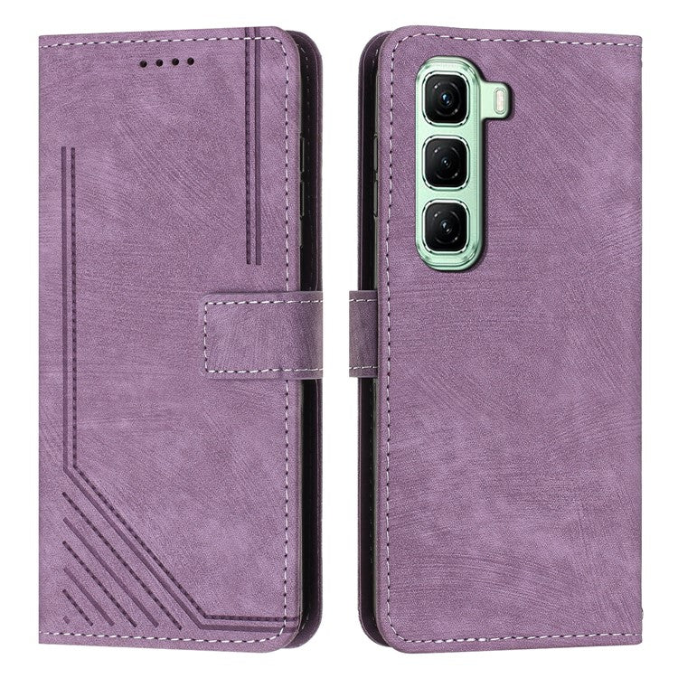 For Infinix Hot 50 Pro+ 4G Case Imprinted Lines Leather Phone Cover Folding Stand - Purple