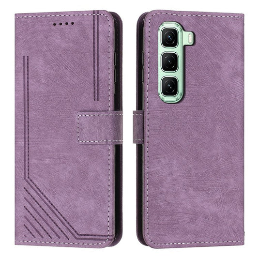 For Infinix Hot 50 Pro+ 4G Case Imprinted Lines Leather Phone Cover Folding Stand - Purple