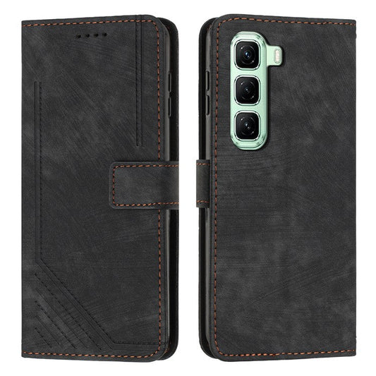 For Infinix Hot 50 Pro+ 4G Case Imprinted Lines Leather Phone Cover Folding Stand - Black