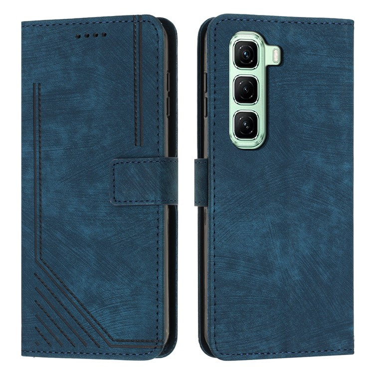 For Infinix Hot 50 Pro+ 4G Case Imprinted Lines Leather Phone Cover Folding Stand - Sapphire