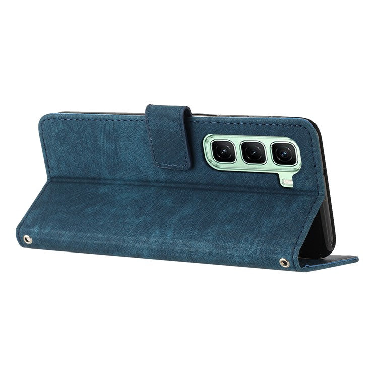 For Infinix Hot 50 Pro+ 4G Case Imprinted Lines Leather Phone Cover Folding Stand - Sapphire